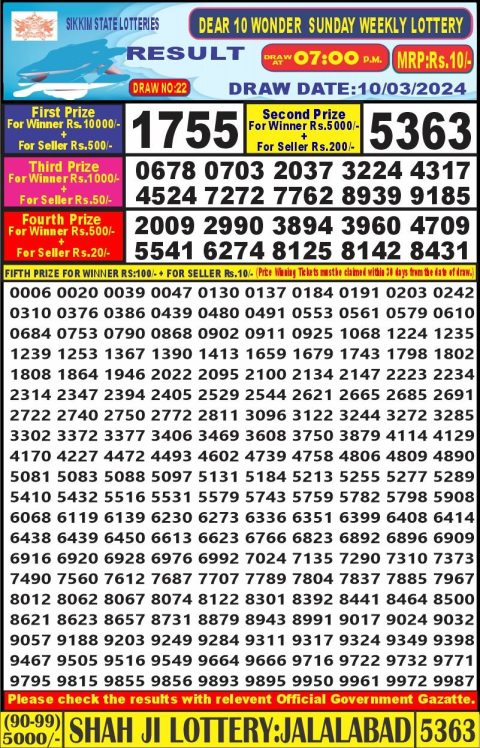 Lottery Sambad Today Result|Dear10 7pm lottery result 10-03-24