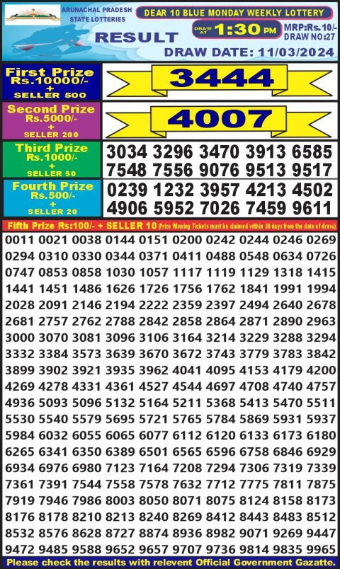 Lottery Sambad Today Result|Dear10  lottery result 1.30pm 11-03-2024
