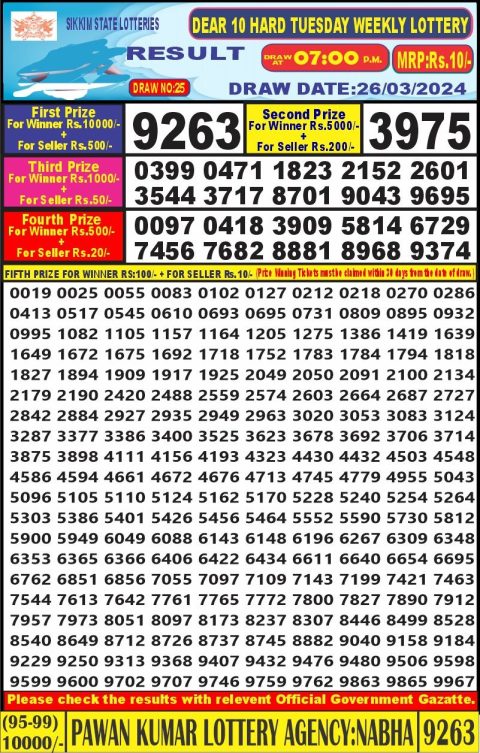 Lottery Sambad Today Result|Dear10 lottery result 7pm 26-3-24