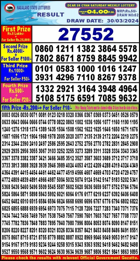 Lottery Sambad Today Result|Dear50 4pm lottery result 30-3-24