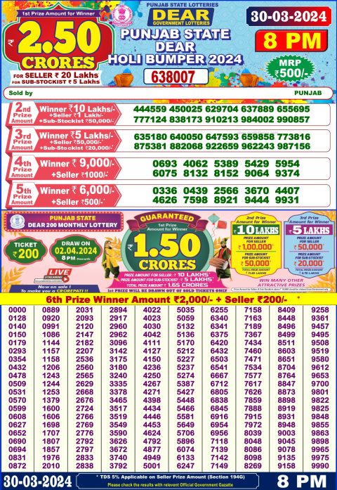 Lottery Sambad Today Result|Punjab Lottery Holi Bumper Result 30/03/2024