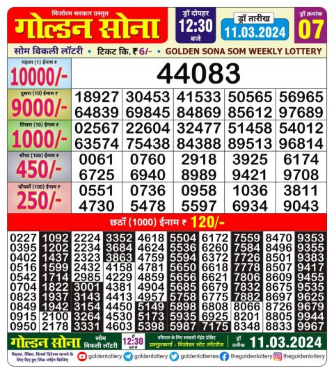 Lottery Sambad Today Result|Golden sona lottery 12.30pm 11-3-24