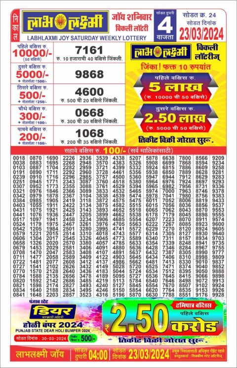 Lottery Sambad Today Result|Labh laxmi lottery result 4pm 23-3-24