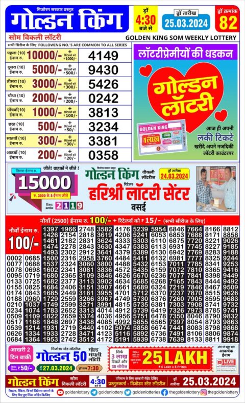Lottery Sambad Today Result|Golden king lottery 4.30pm 25-3-24