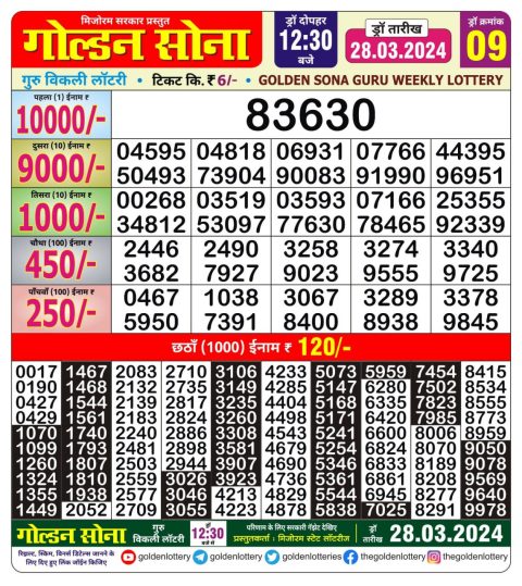 Lottery Sambad Today Result|Golden sona lottery 12.30pm 28-3-24