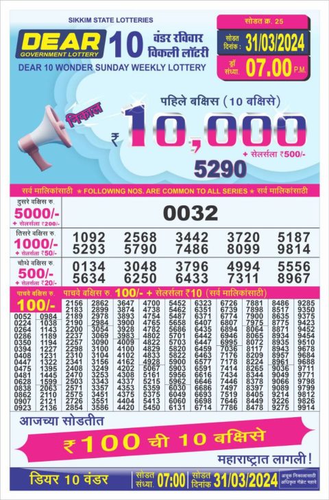 Lottery Sambad Today Result|Dear10 lottery result 7pm 31-3-24