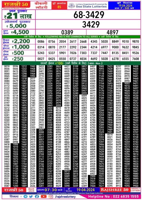 Lottery Sambad Today Result|Rajshree 50 weekly Lottery 7:30PM Result 19 Apr 24