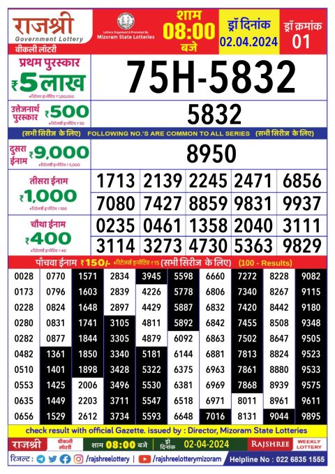 Lottery Sambad Today Result|Rajshree Daily Lottery 8PM Result 2 Apr 24