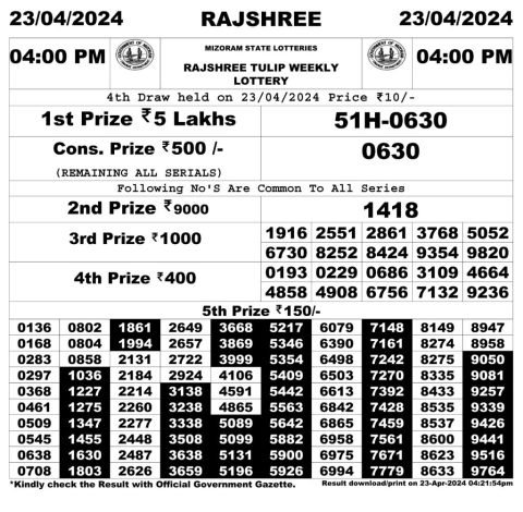 Lottery Sambad Today Result|Rajshree Daily Lottery 4PM Result 23Apr 24
