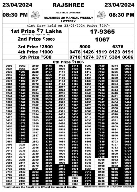 Lottery Sambad Today Result|Rajshree 20 Daily Lottery 8:30PM Result 23Apr 24