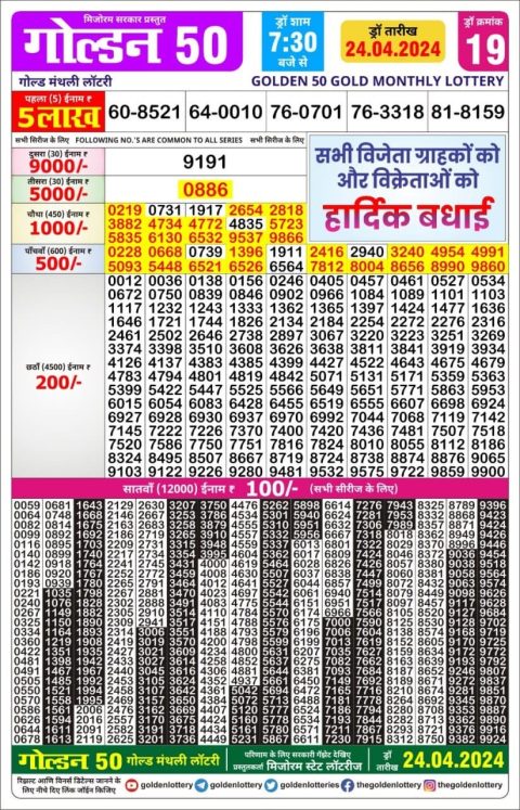Lottery Sambad Today Result|Golden 50 gold lottery monthly result 24-4-24