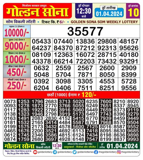 Lottery Sambad Today Result|Golden sona lottery 12.30pm 1-4-24