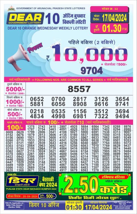 Lottery Sambad Today Result|Dear10 Daily Lottery 1.30PM Result 17Apr 24