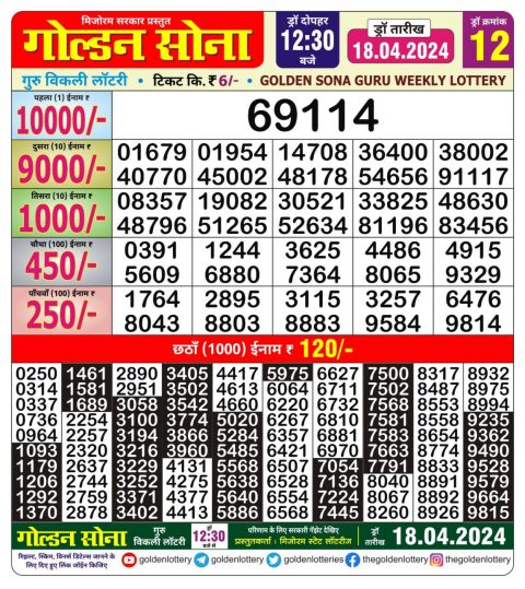 Lottery Sambad Today Result|Golden sona 12:30pm lottery result 18/04/24