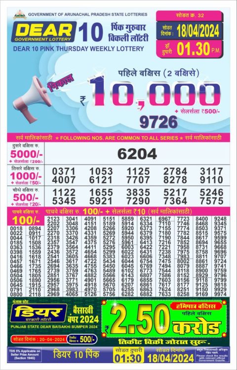 Lottery Sambad Today Result|Dear10 Daily Lottery 1.30PM Result 18Apr 24