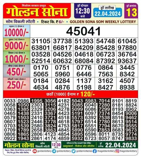 Lottery Sambad Today Result|Golden sona 12:30pm lottery result 22/04/24