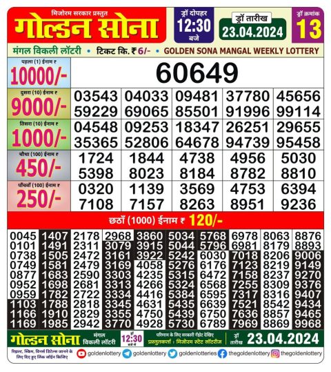 Lottery Sambad Today Result|Golden sona 12:30pm lottery result 23/04/24