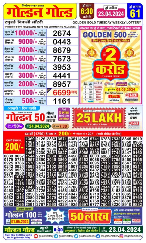 Lottery Sambad Today Result|Golden gold 6:30pm lottery result 23/04/24