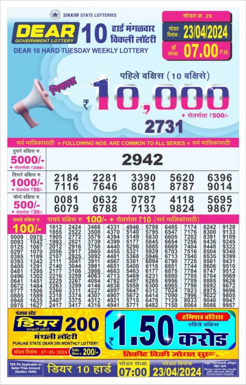 Lottery Sambad Today Result|Dear10 Daily Lottery 7PM Result 23Apr 24