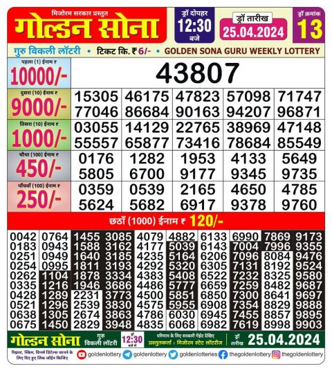 Lottery Sambad Today Result|Golden sona 12:30pm lottery result 25/04/24