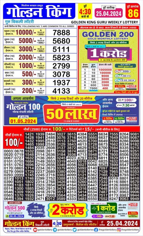 Lottery Sambad Today Result|Golden king lottery 4.30pm 25-4-24