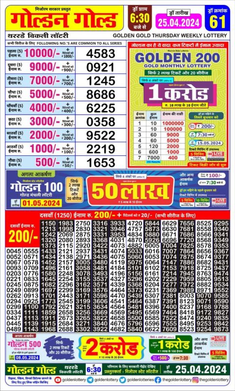 Lottery Sambad Today Result|Golden gold 6:30pm lottery result 25/04/24