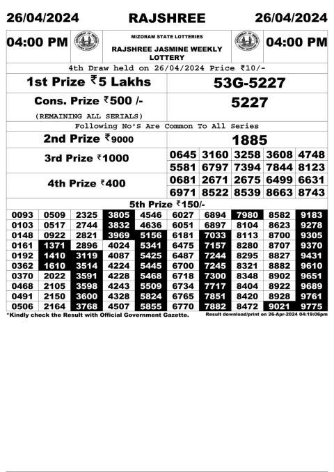 Lottery Sambad Today Result|Rajshree Daily Lottery 4PM Result 26Apr 24