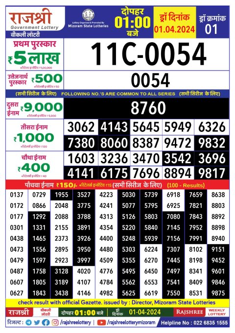 Lottery Sambad Today Result|Rajshree 1pm daily lottery result 1-4-24