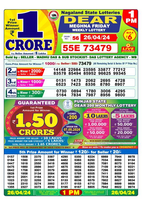 Lottery Sambad Today Result|Dear Daily Lottery 1PM Result 26Apr 24
