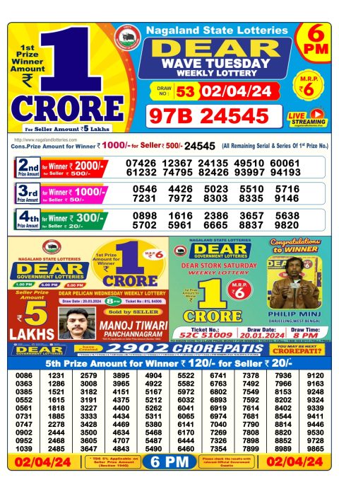 Lottery Sambad Today Result|Dear Daily Lottery 6PM Result 2 Apr 24