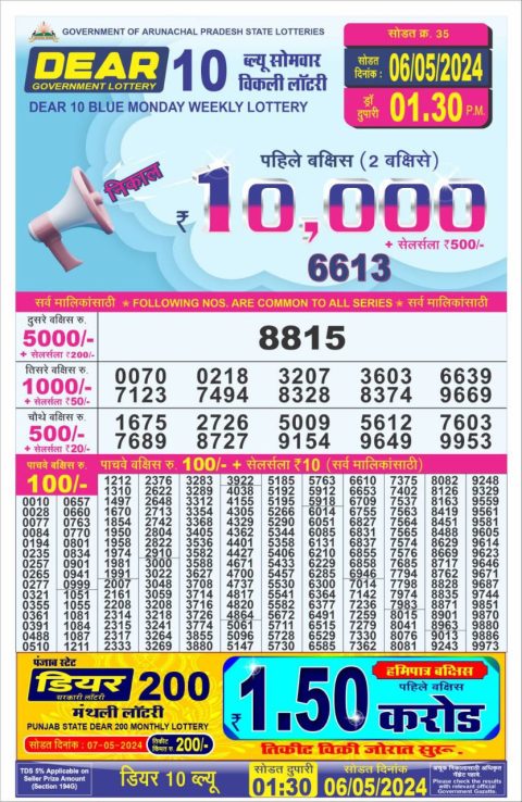 Lottery Sambad Today Result|Dear10 Daily Lottery 1.30PM Result 6May 24