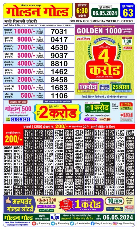 Lottery Sambad Today Result|Golden gold 6:30pm lottery result 6/05/24