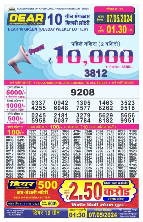 Lottery Sambad Today Result|Dear10 Daily Lottery 1.30PM Result 7May 24