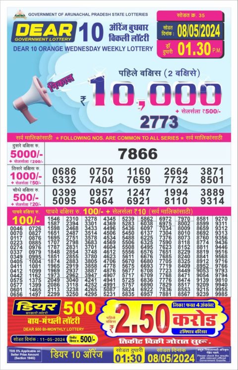 Lottery Sambad Today Result|Dear10 Daily Lottery 1.30PM Result 8May 24
