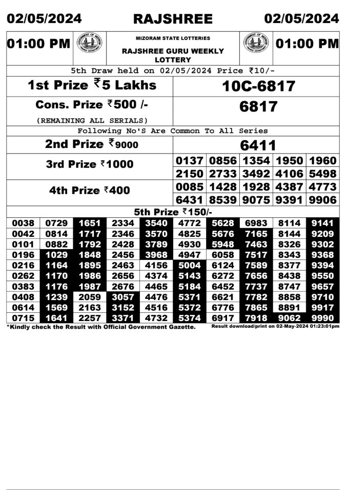 Lottery Sambad Today Result - 1 PM 6 PM 8 PM Results