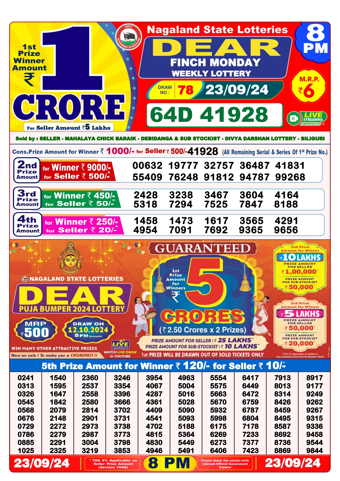 Lottery Sambad Today Result - 1 PM 6 PM 8 PM Results