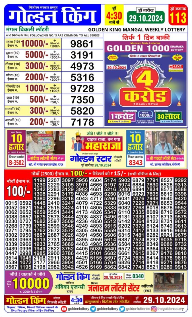 Lottery Sambad Today Result - 1 PM 6 PM 8 PM Results