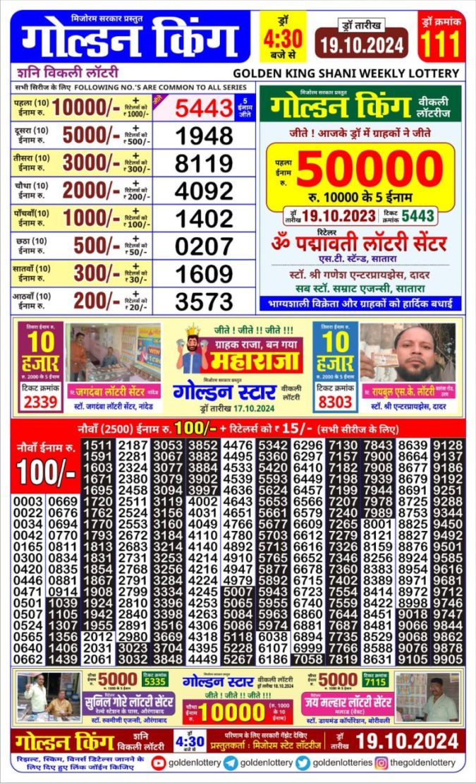 Lottery Sambad Today Result - 1 PM 6 PM 8 PM Results