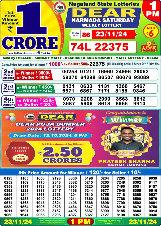 Lottery Sambad Today Result - 1 PM 6 PM 8 PM Results