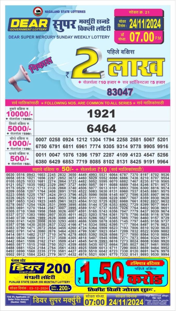 Lottery Sambad Today Result - 1 PM 6 PM 8 PM Results
