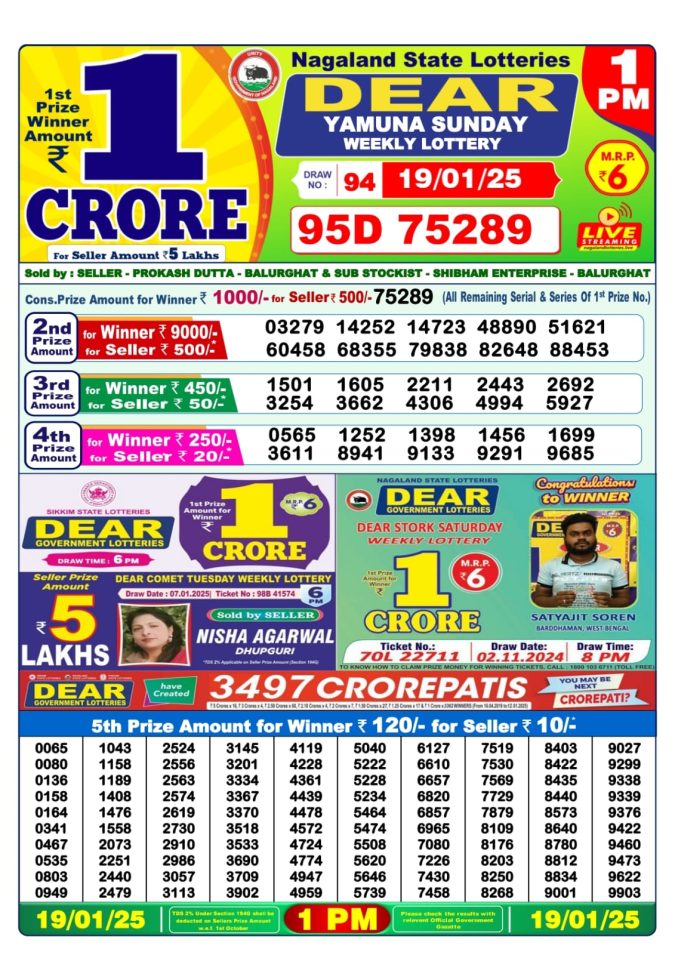 Lottery Sambad Today Result - 1 PM 6 PM 8 PM Results