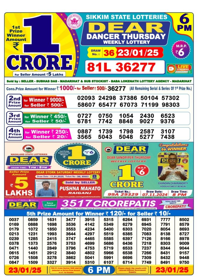 Lottery Sambad Today Result - 1 PM 6 PM 8 PM Results