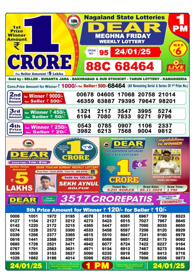 Lottery Sambad Today Result - 1 PM 6 PM 8 PM Results