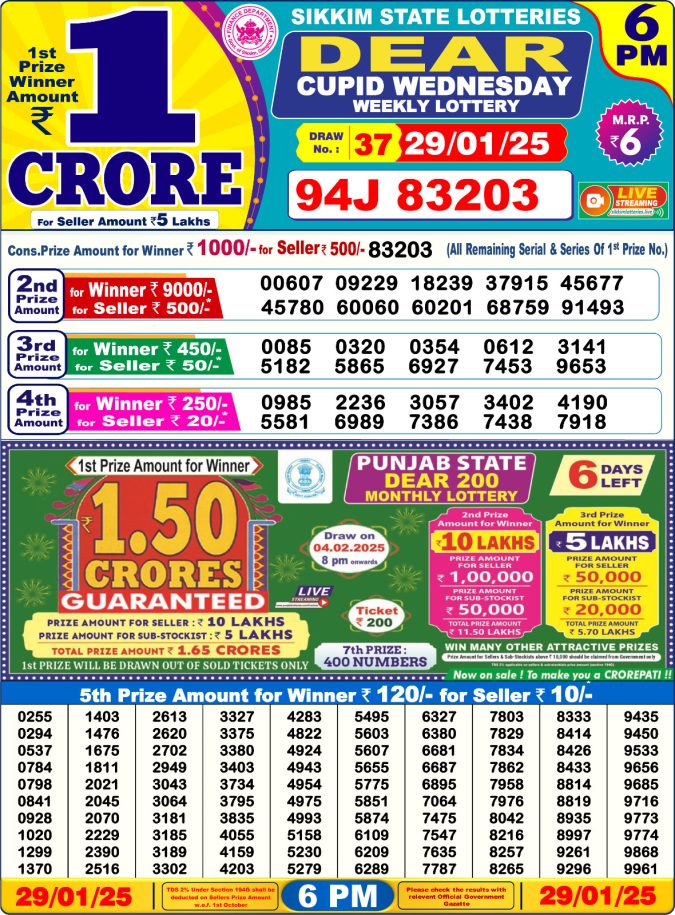 Lottery Sambad Today Result - 1 PM 6 PM 8 PM Results