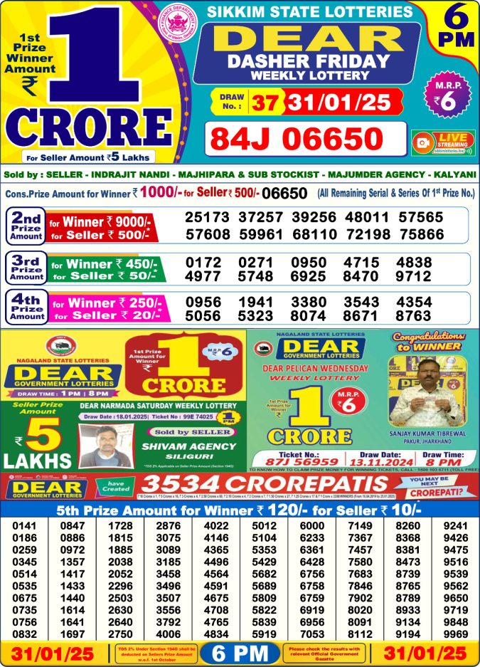 Lottery Sambad Today Result - 1 PM 6 PM 8 PM Results