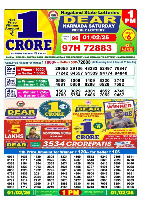 Lottery Sambad Today Result - 1 PM 6 PM 8 PM Results