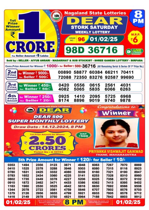 Lottery Sambad Today Result - 1 PM 6 PM 8 PM Results