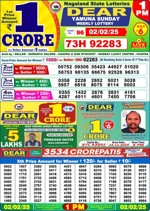Lottery Sambad Today Result - 1 PM 6 PM 8 PM Results