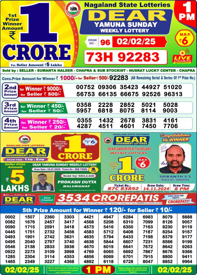 Lottery Sambad Today Result - 1 PM 6 PM 8 PM Results