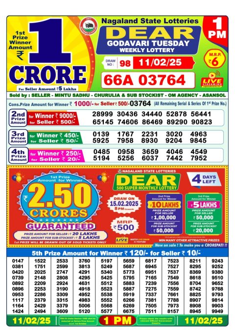 Lottery Sambad Today Result - 1 PM 6 PM 8 PM Results